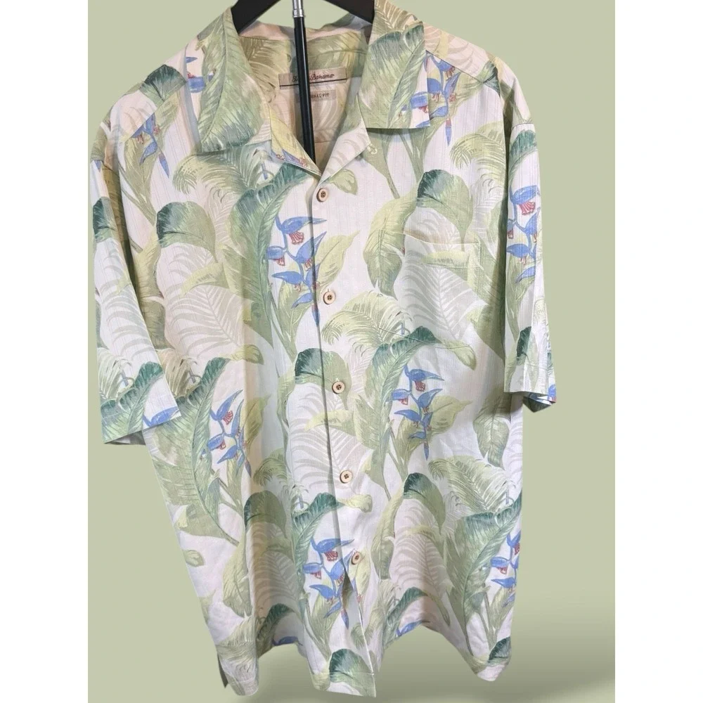 Tommy Bahama 100% Silk Tropical Leaf & Bird of Paradise Camp Shirt Size L